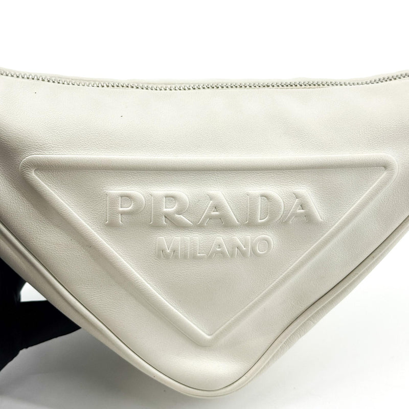 Prada Triangle Logo Zip Leather White Bag