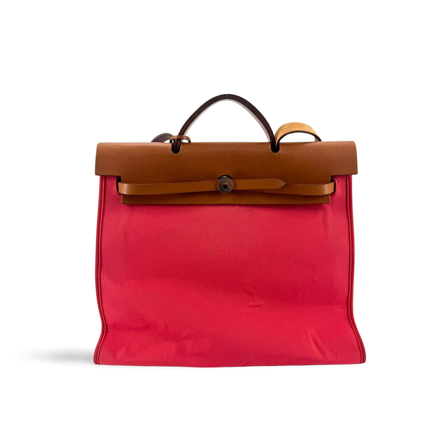 Hermes Herbag Toile And Leather Pink Canvas Bag