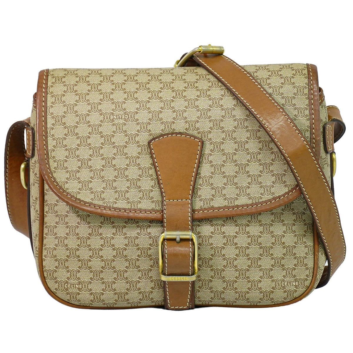 Celine Vintage Macadam Canvas And Leather Beige Bag