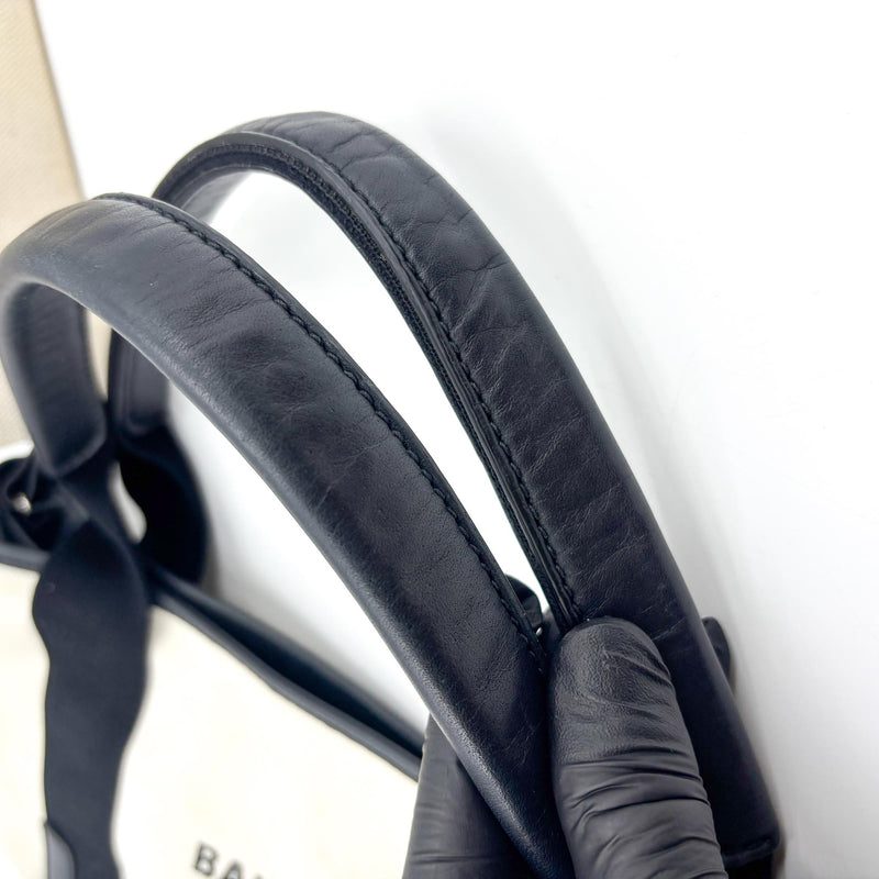 Balenciaga Navy Cabas Canvas With Leather Black Bag