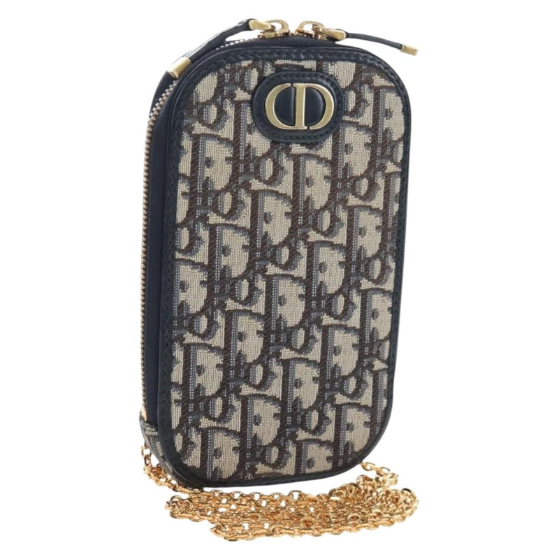 Christian Dior 30 Montaigne Phone Holder On Chain Oblique Canvas Navy Bag