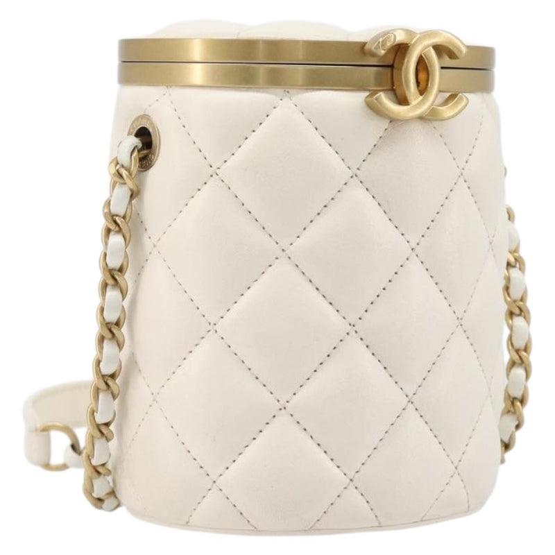 Chanel Crown Box Vanity Quilted Lambskin White Leather Bag