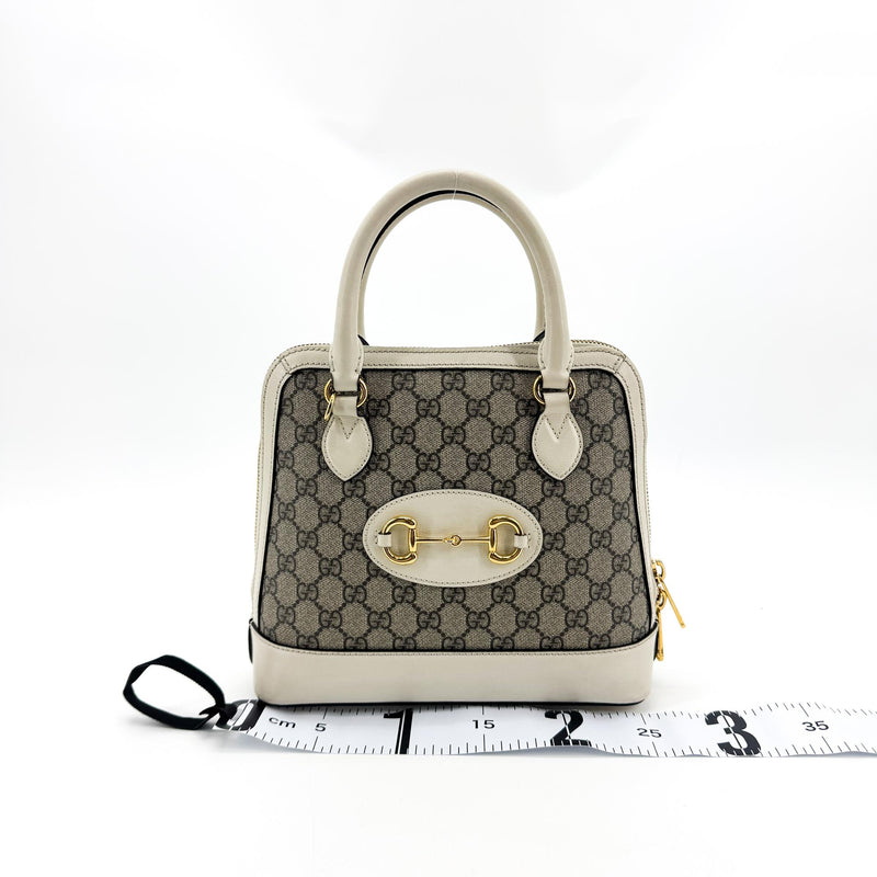 Gucci Horsebit 1955 Top Handle Gg Coated Canvas With Leather Beige Bag