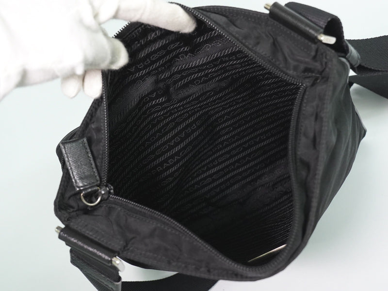 Prada Front Pocket Messenger Quilted Tessuto Black Nylon