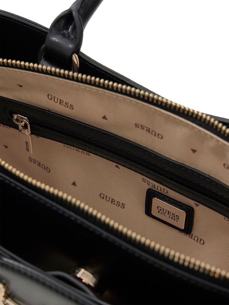Guess Structured Polyurethane Satchel — Black