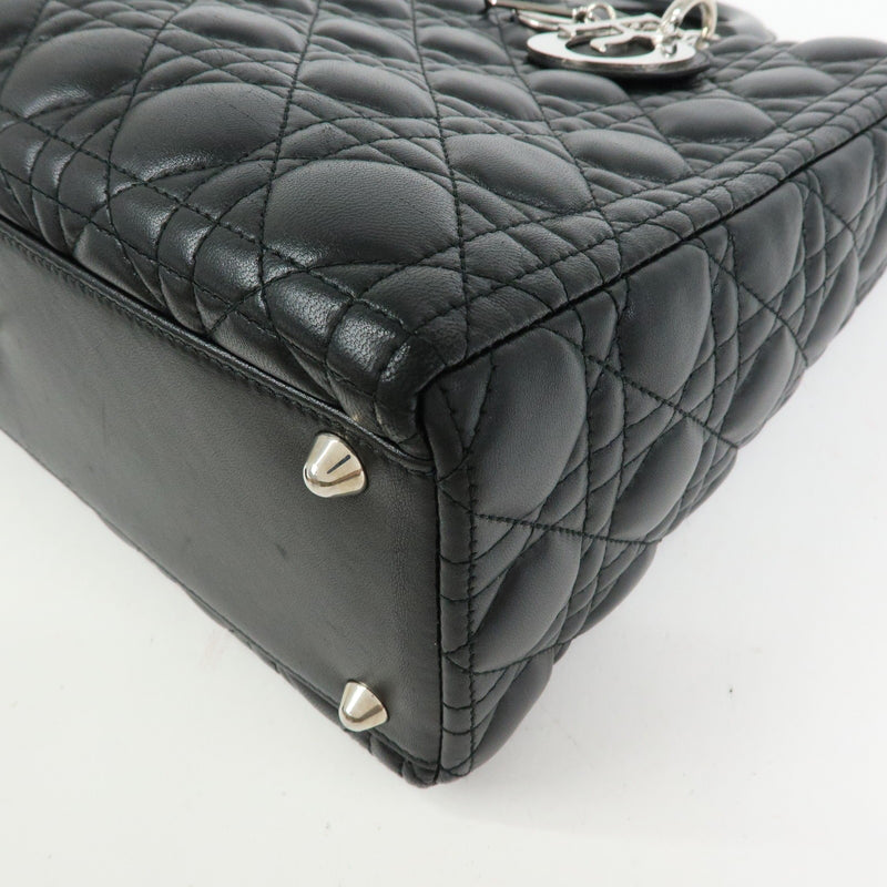 Christian Dior Lady Cannage Quilt Lambskin Black Leather Bag