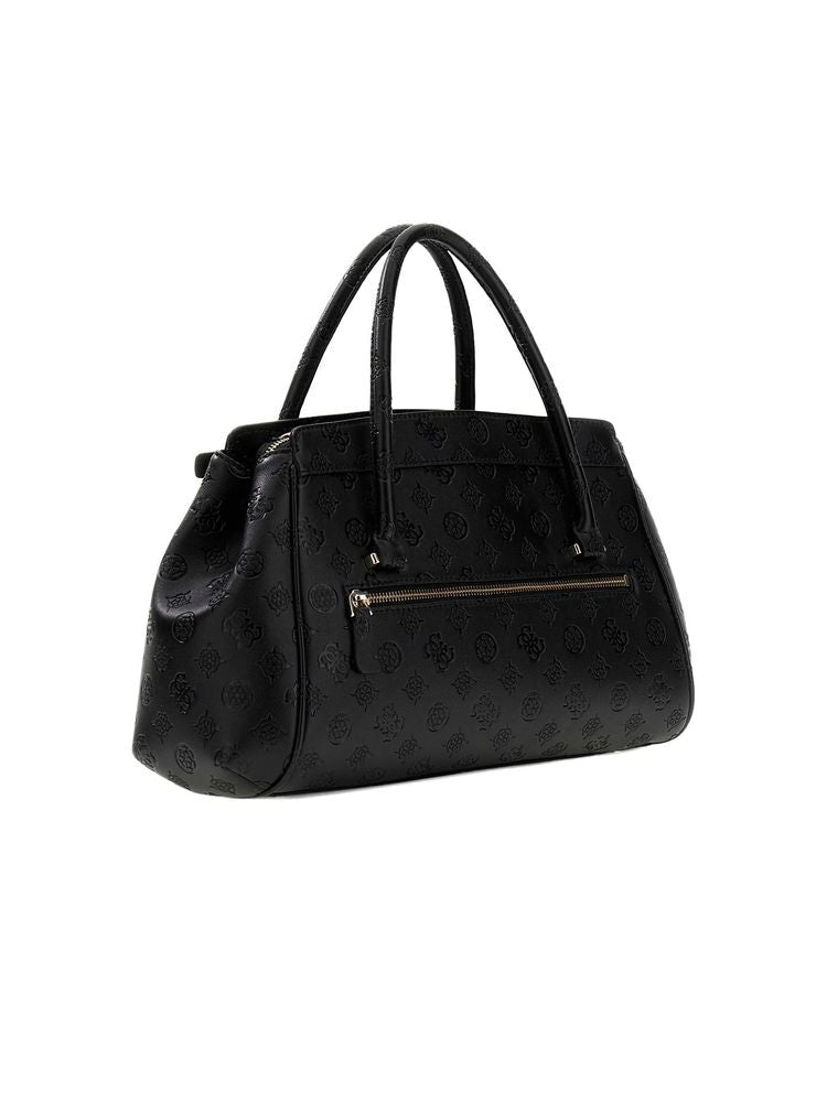 Guess Logo-Embossed Polyurethane Satchel Bag — Black