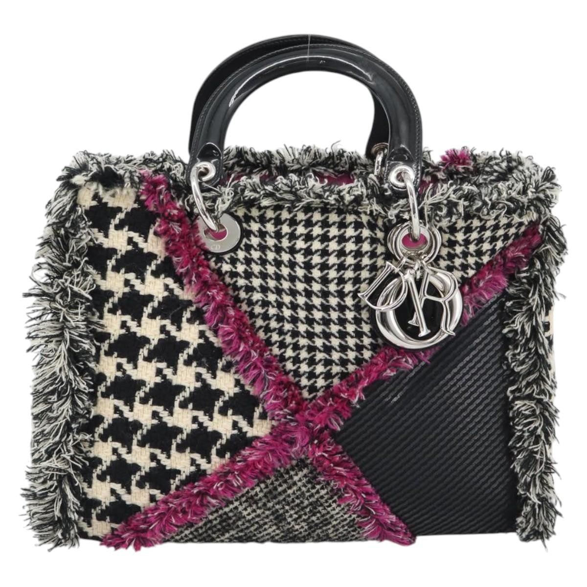 Christian Dior Diorissimo Patchwork Tweed Black Canvas Bag