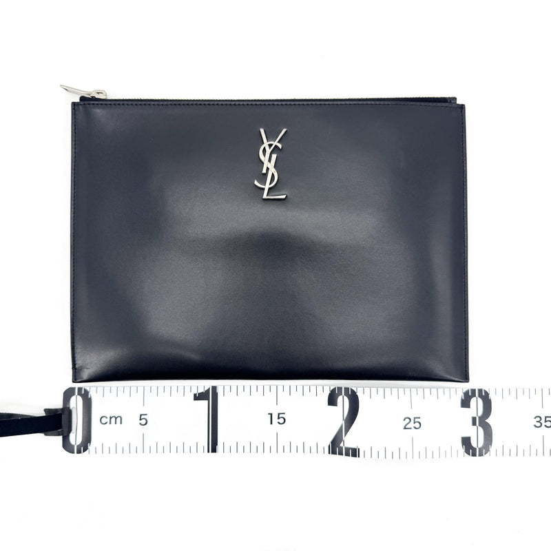 Saint Laurent Classic Monogram Wristlet Leather Black Calfskin Bag
