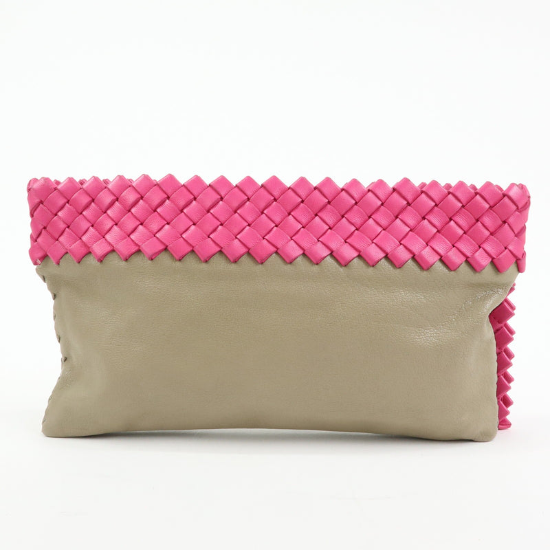 Bottega Veneta Zip Pouch Clutch Intrecciato Nappa Beige Leather