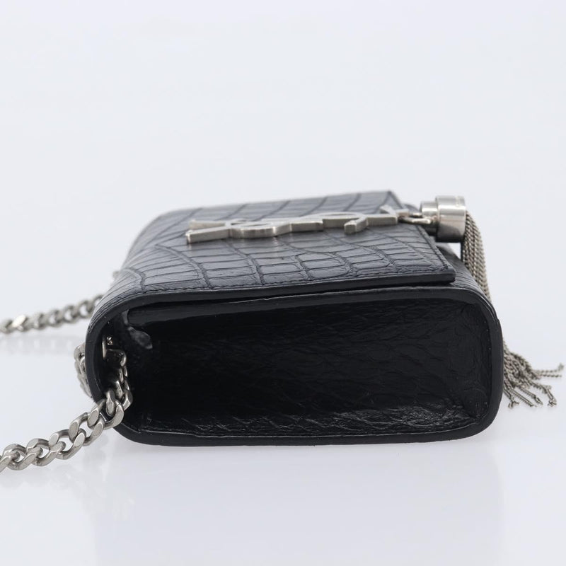 Saint Laurent Classic Monogram Tassel Chain Crocodile Embossed Leather Black Bag