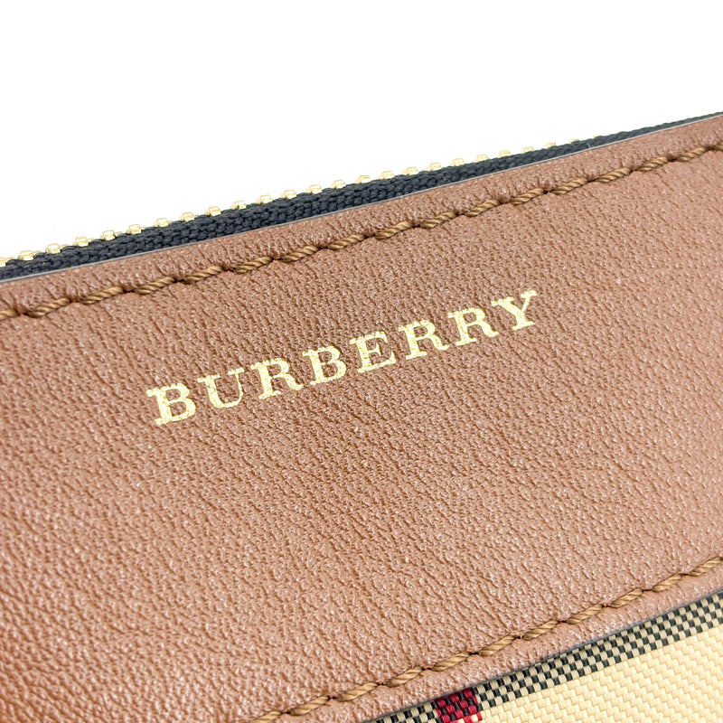 Burberry Peyton Crossbody Clutch Haymarket Coated Canvas Brown