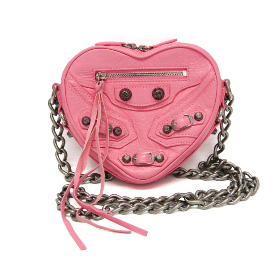 Balenciaga Le Cagole Giant Studs Heart Chain Leather Pink Bag