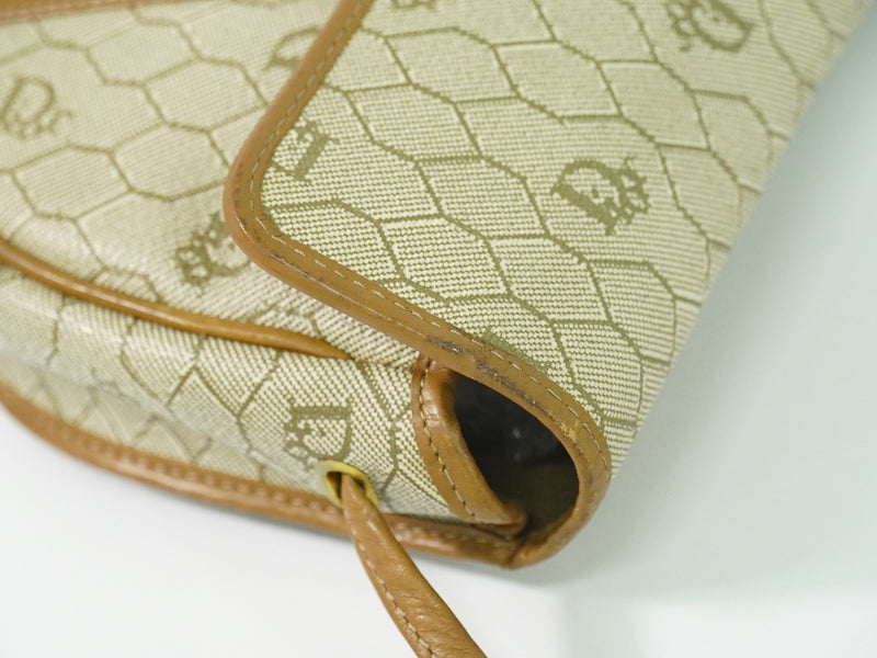 Christian Dior Vintage Honeycomb Canvas Beige Bag