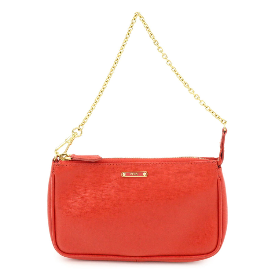 Fendi Chain Pochette Leather Red Bag