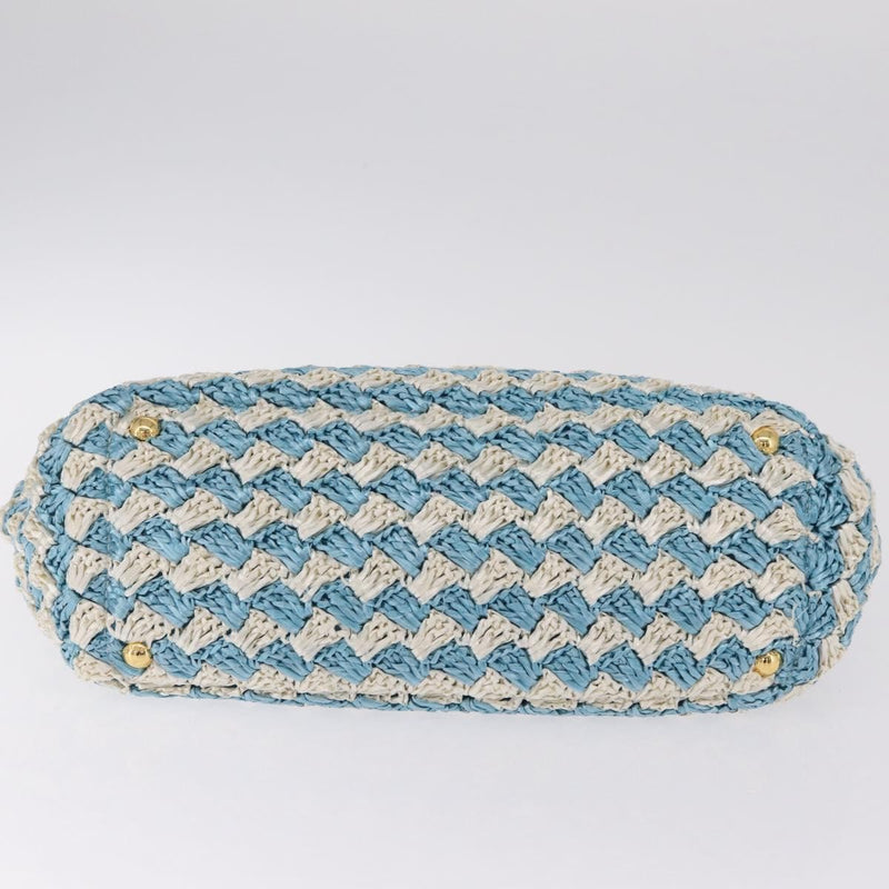 Prada Open Raffia Blue Wood Bag