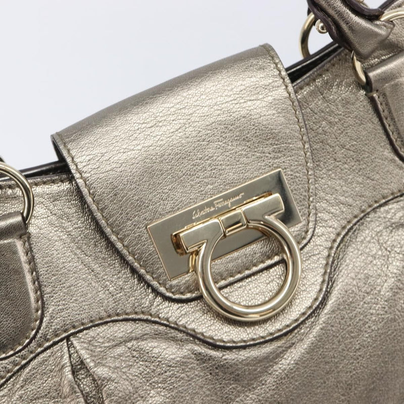 Salvatore Ferragamo Vintage Gancini Top Handle Leather Gold Bag