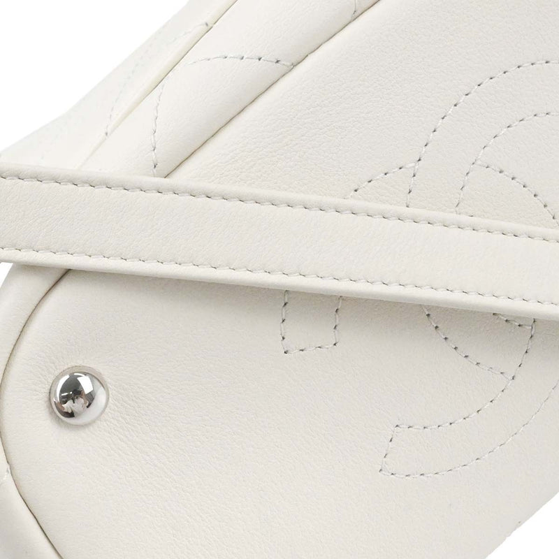 Chanel Cc Top Handle Bucket Stitched Calfskin White Leather Bag