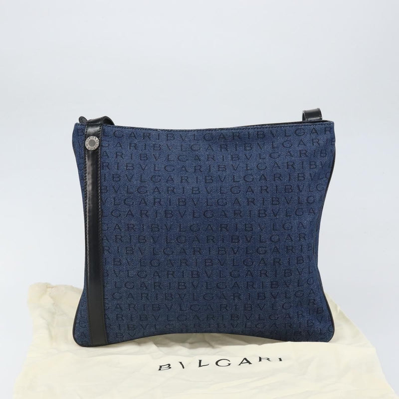 Bvlgari Logomania Canvas With Leather Blue Bag