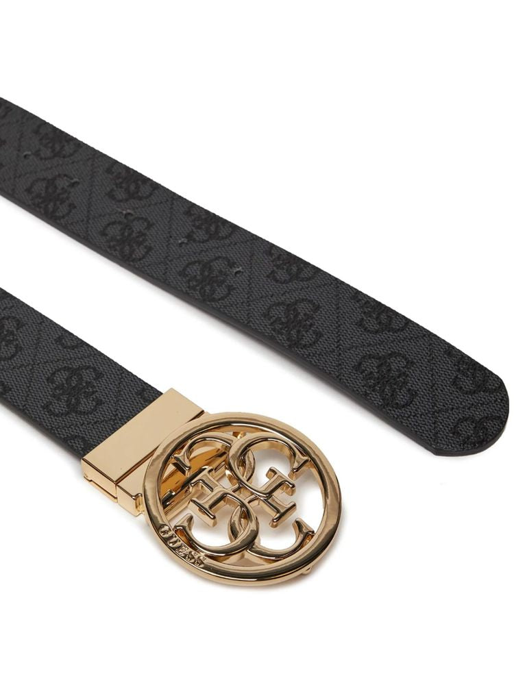Guess Logo-Embroidered Adjustable Belt — Black Polyester