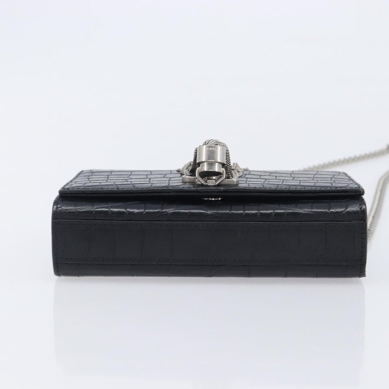 Saint Laurent Classic Monogram Tassel Chain Crocodile Embossed Leather Black Bag