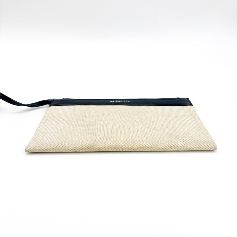 Balenciaga Navy Cabas Canvas With Leather Black Bag