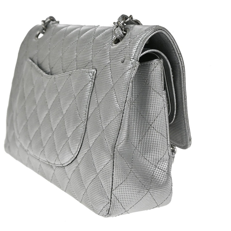 Chanel Classic Timeless Double Flap Pixel Effect Quilted Calfskin Silver Leather Bag