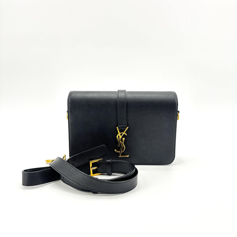 Saint Laurent Classic Monogram Crossbody Bag Metallic Leather Black