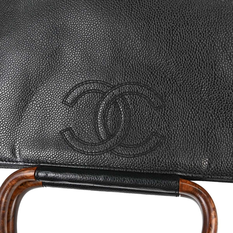 Chanel Vintage Wooden Caviar Black Leather Bag