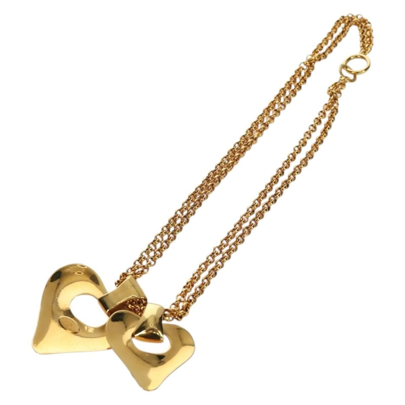 Chanel Vintage Cc Heart Pendant Long Metal Gold Bijoux