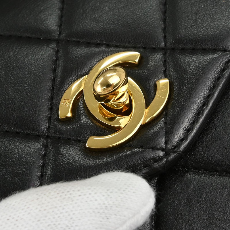 Chanel Vintage Classic Top Handle Flap Quilted Lambskin Black Leather Bag