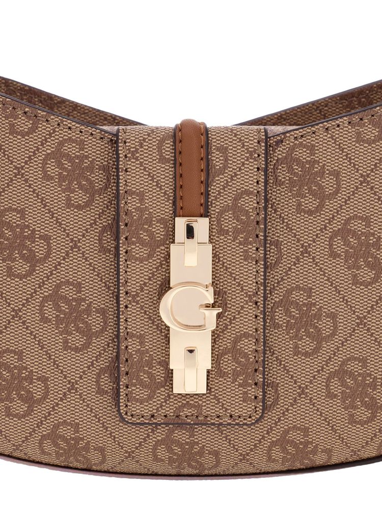 Guess Logo-Patterned Polyurethane Shoulder Bag — Beige