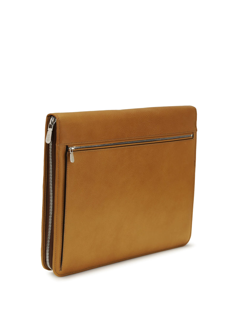 Brunello Cucinelli Leather Laptop Case Wallet — Brown Calf Bos Taurus