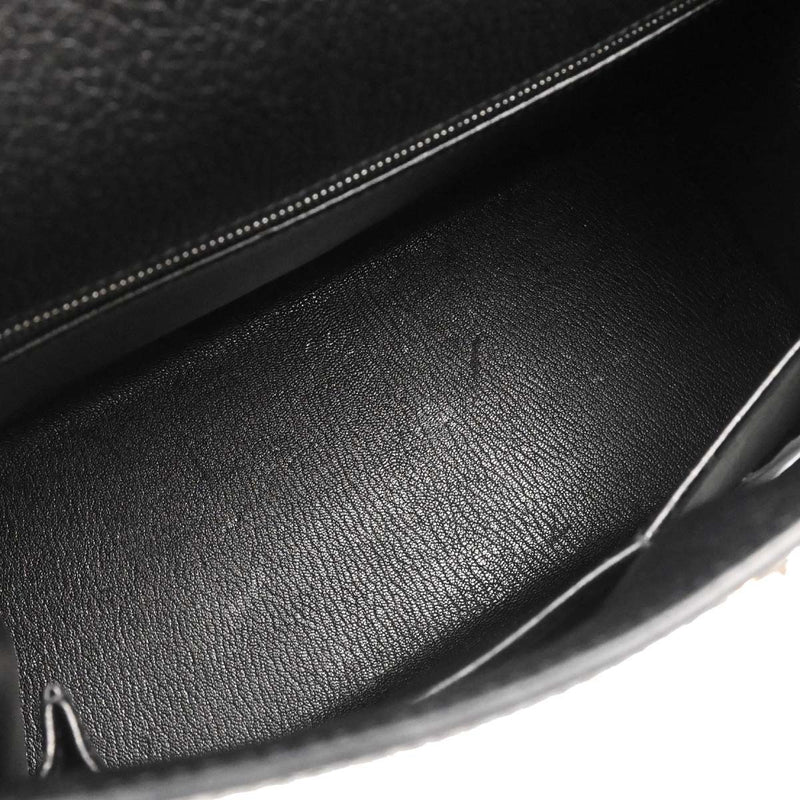 Hermes Kelly Black Vache Liegee With Palladium Hardware Calfskin Bag