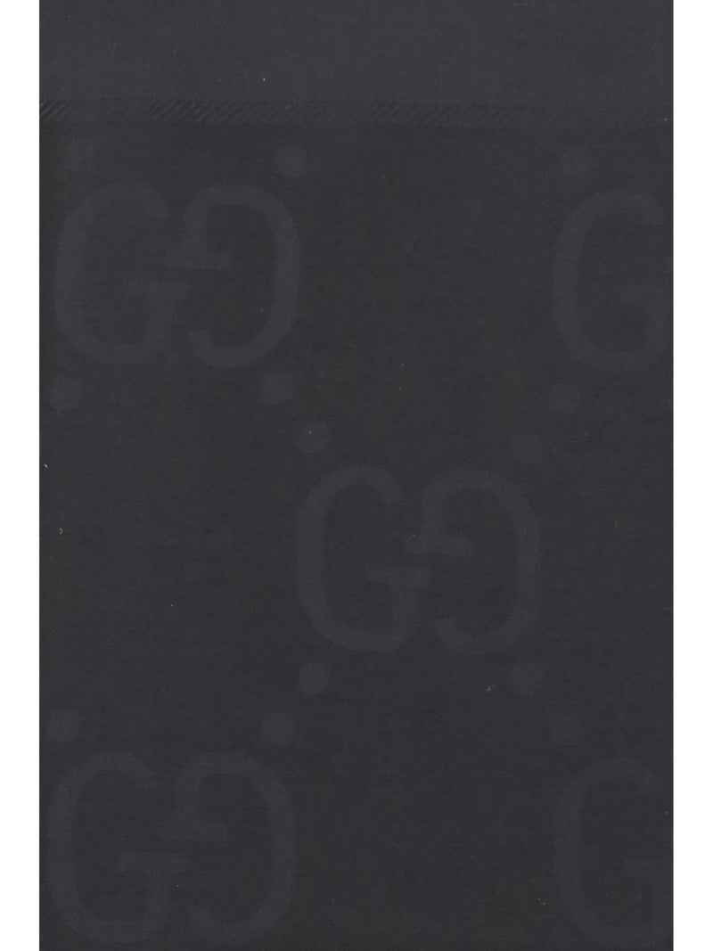 Gucci Gg Jacquard Wool And Silk Scarf — Black Ovis Aries; Scarfs