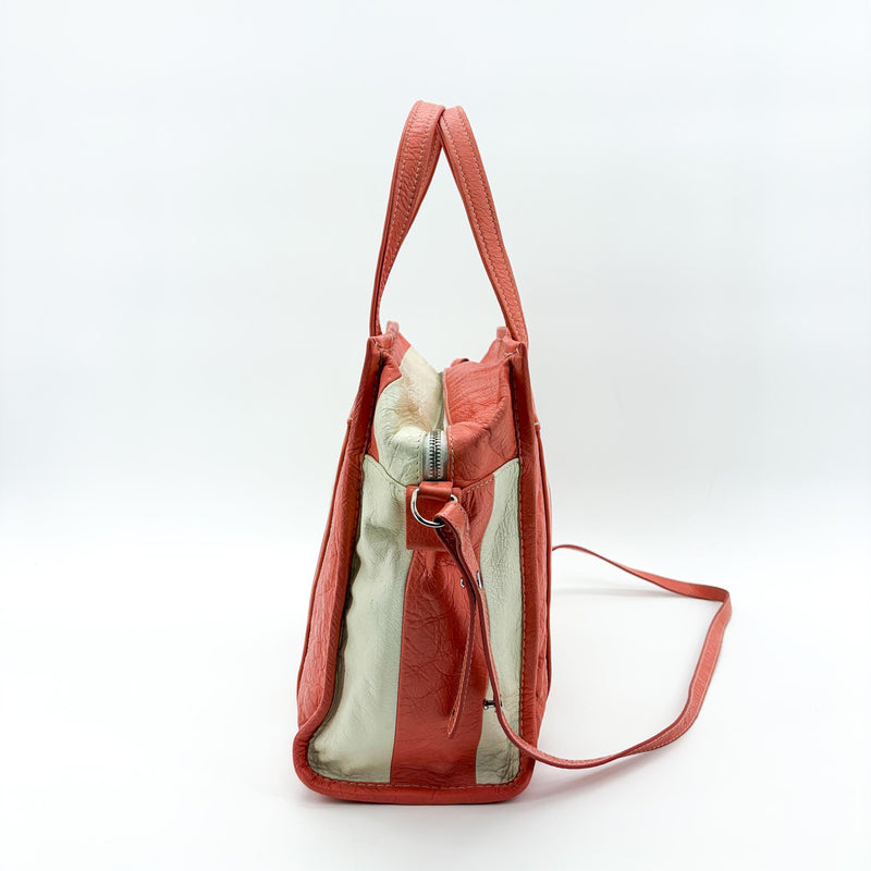Balenciaga Bazar Striped Leather White Bag