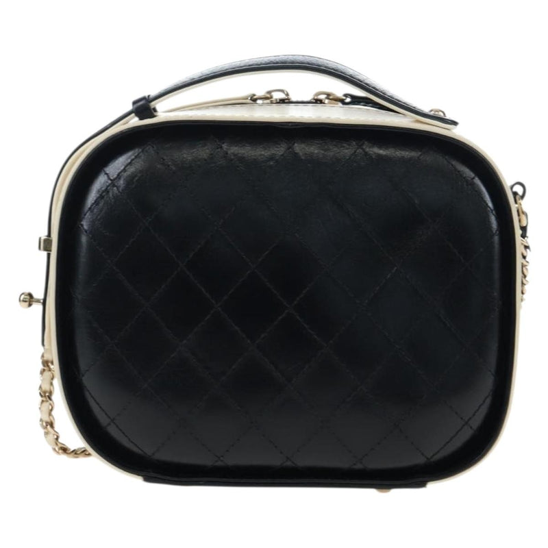 Chanel Vanity Case Quilted Crumpled Calfskin White Leather Bag
