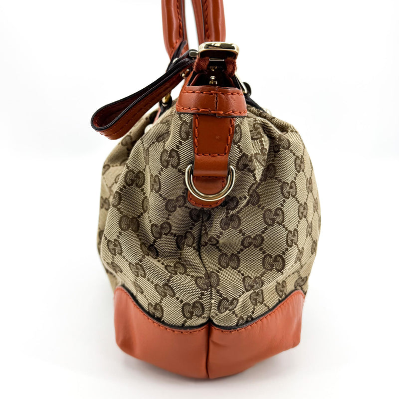Gucci Sukey Top Handle Satchel Gg Canvas With Leather Brown