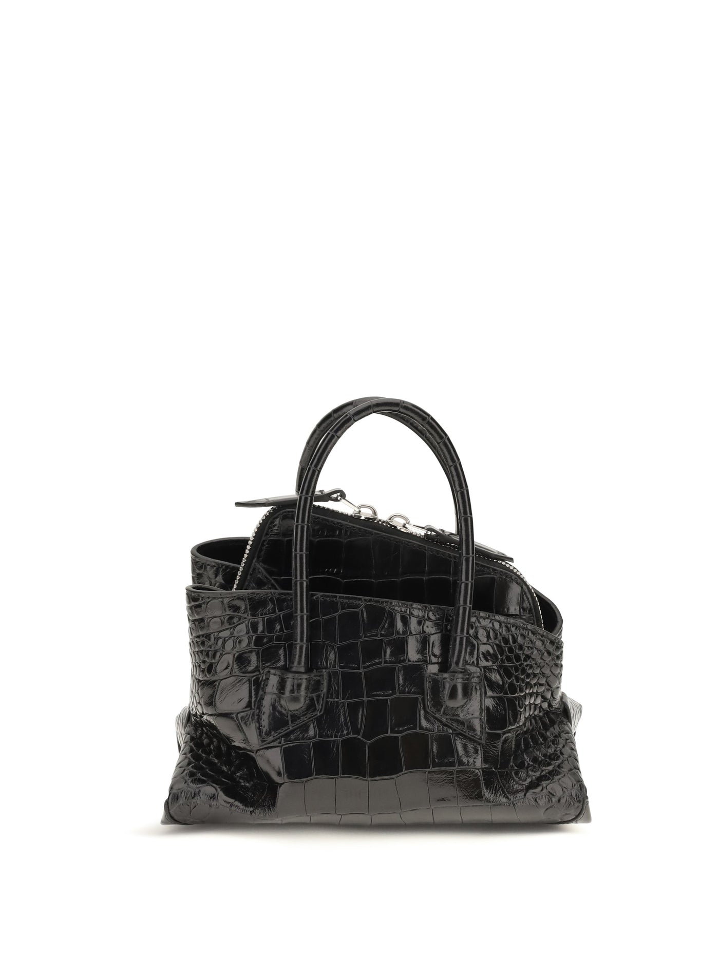 The Attico La Passeggiata Mini Top Handle Bag — Black Calf Leather Bos Taurus