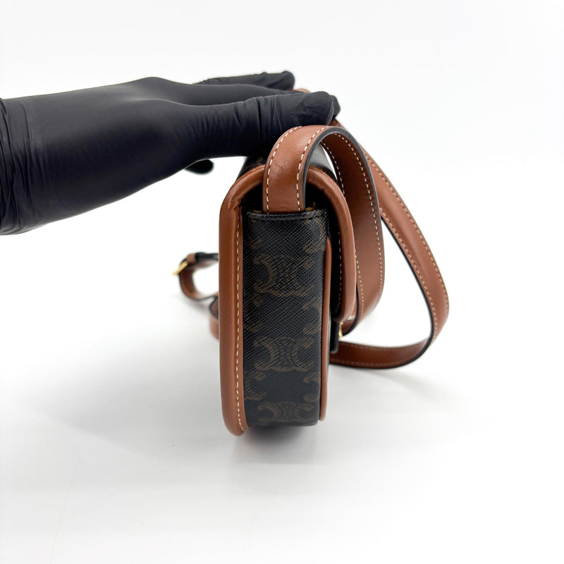 Celine Besace Flap Triomphe Coated Canvas Black Calfskin Bag