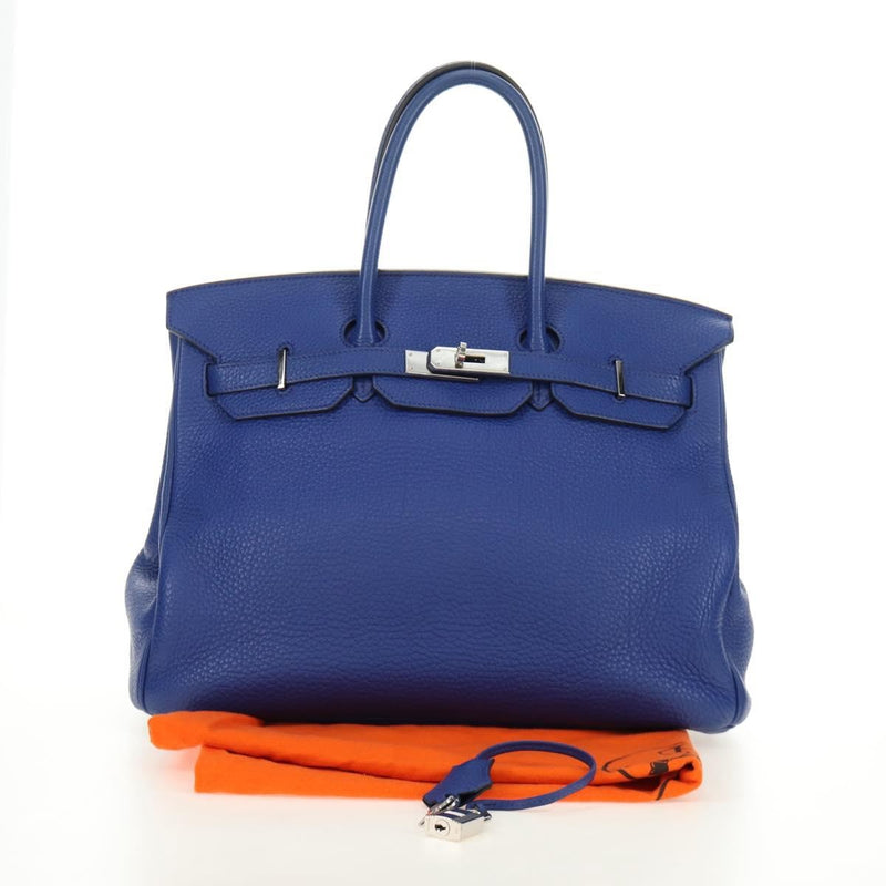 Hermes Birkin Blue Clemence With Palladium Hardware Leather Bag