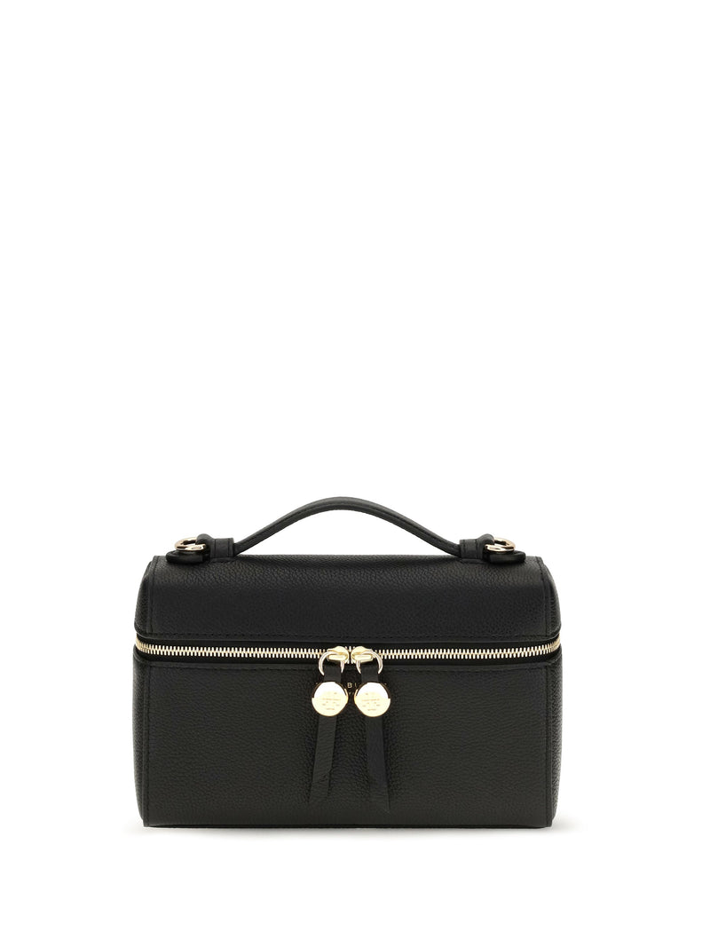 Tory Burch Pebbled Calf Leather Top Handle Bag — Black