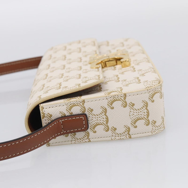 Celine Triomphe East-West Coated Canvas White Leather Bag