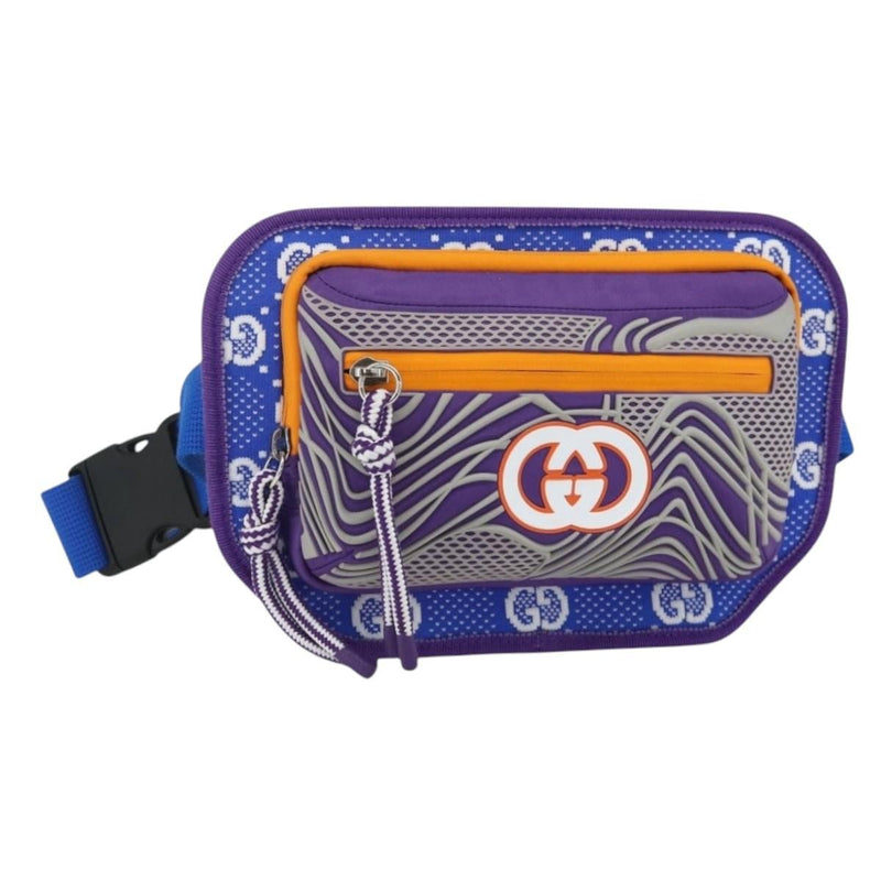 Gucci Panelled Front Pocket Belt Gg Jacquard Nylon And Rubber Purple Bag