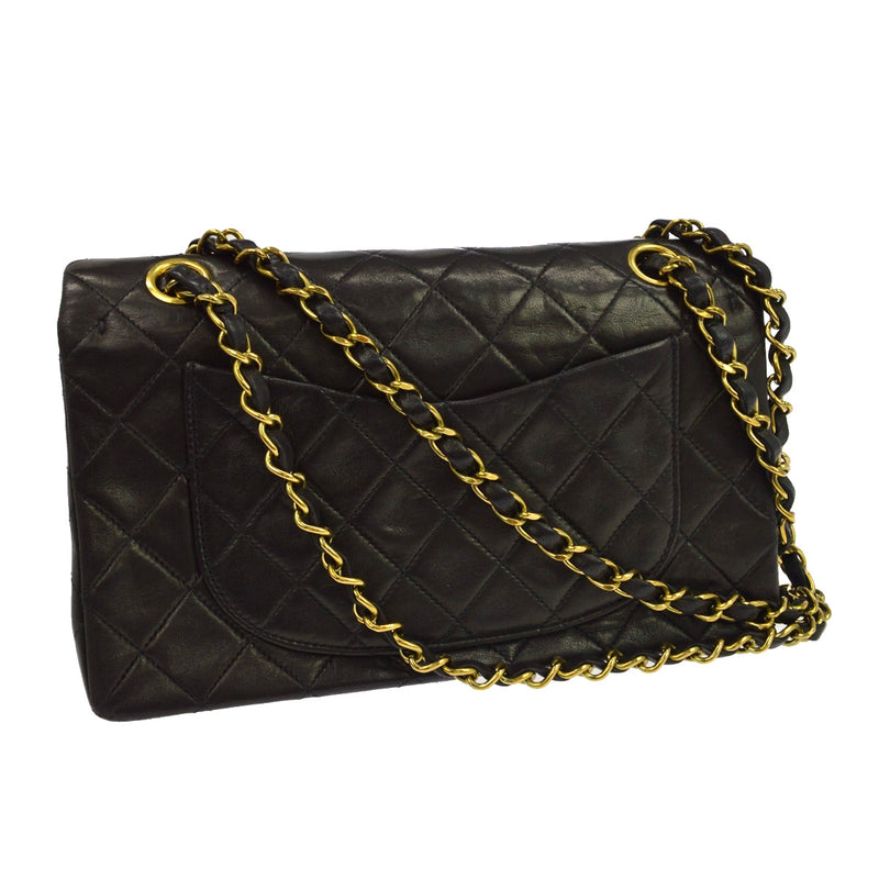 Chanel Classic Timeless Double Flap Quilted Lambskin Black Leather Bag