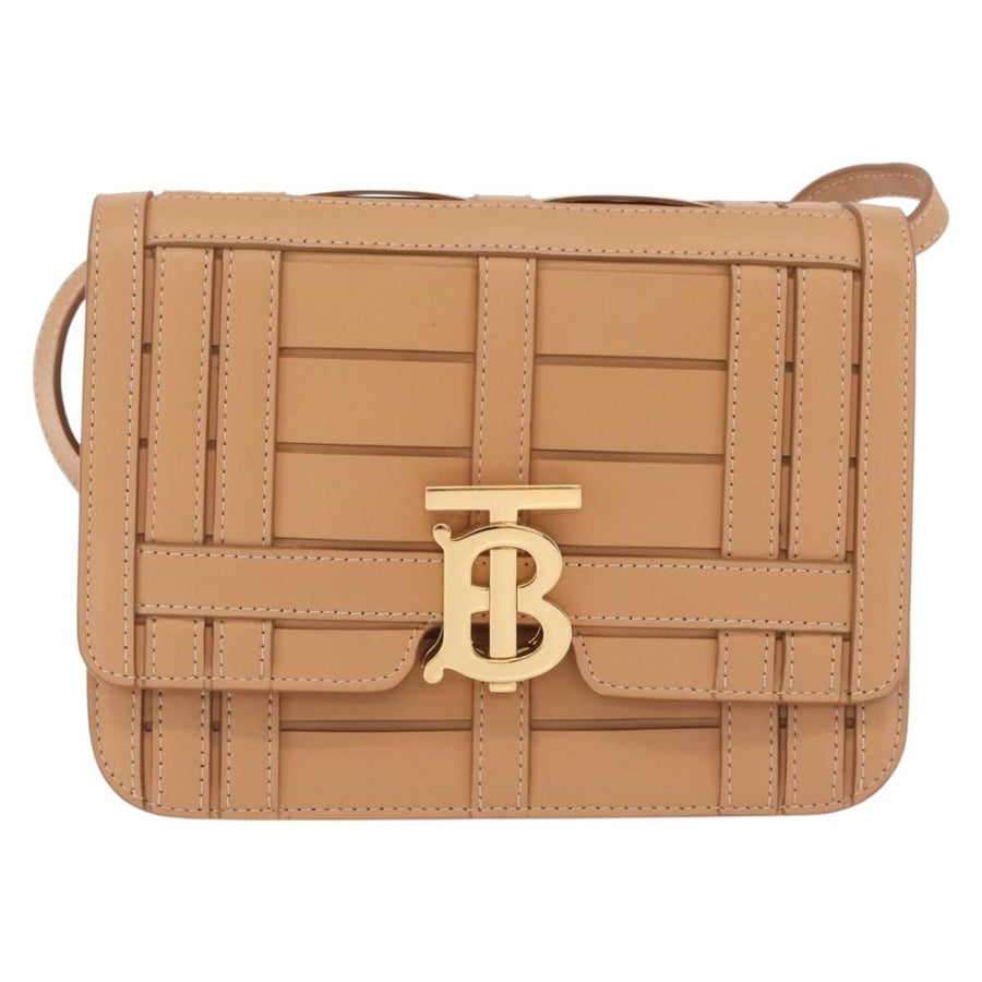 Burberry Tb Flap Woven Leather Beige Bag
