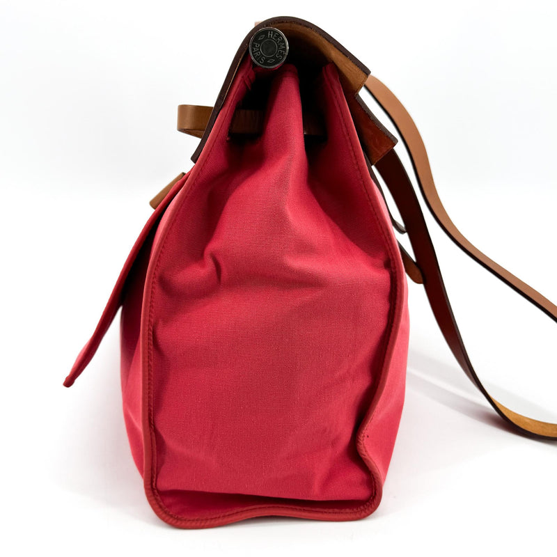 Hermes Herbag Toile And Leather Pink Canvas Bag