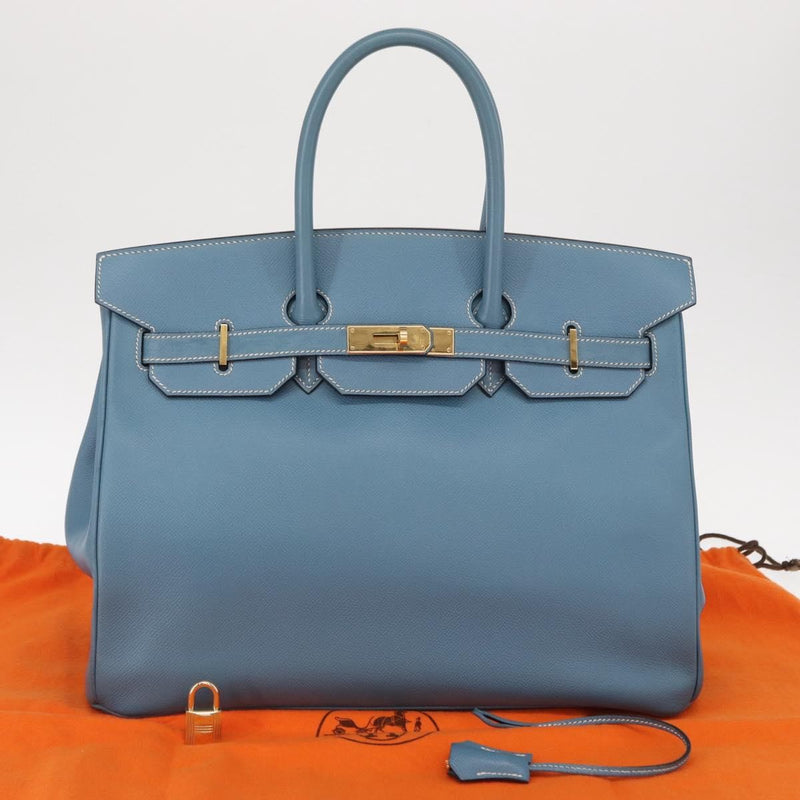 Hermes Birkin Blue Epsom With Gold Hardware Leather Bag