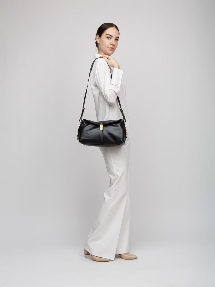Pinko Goat Leather Saddle Shoulder Bag — Black