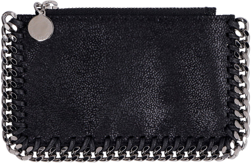 Stella Mccartney Chain-Trimmed Shaggy Deer Card Case — Black Polyester Wallets & Purses